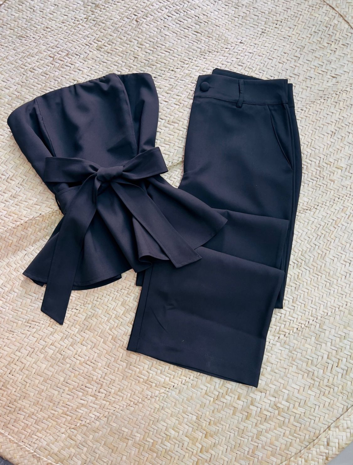 Women's Tailored Set with Strapless Peplum Top and Straight-Leg Pants