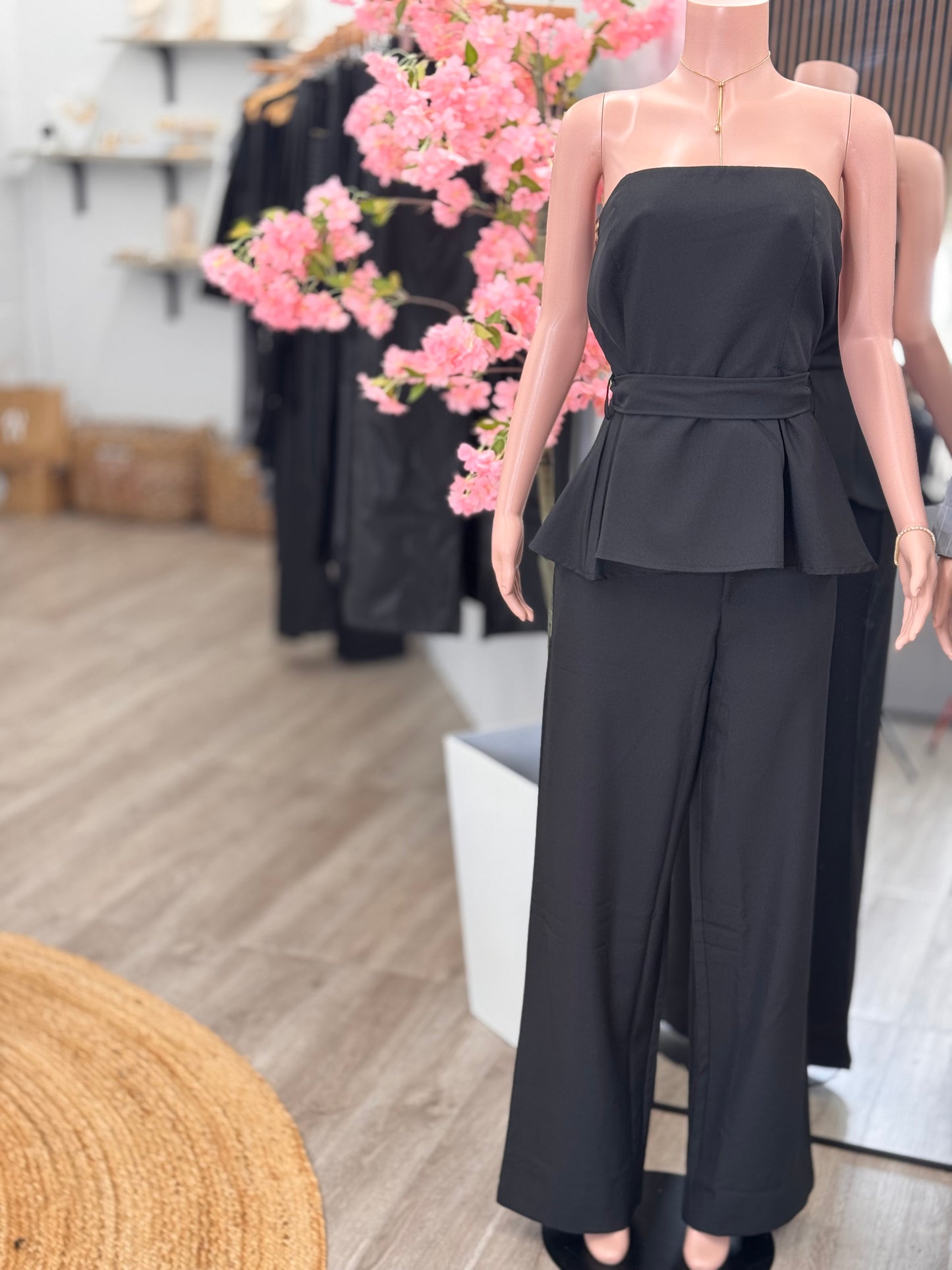 Women's Tailored Set with Strapless Peplum Top and Straight-Leg Pants