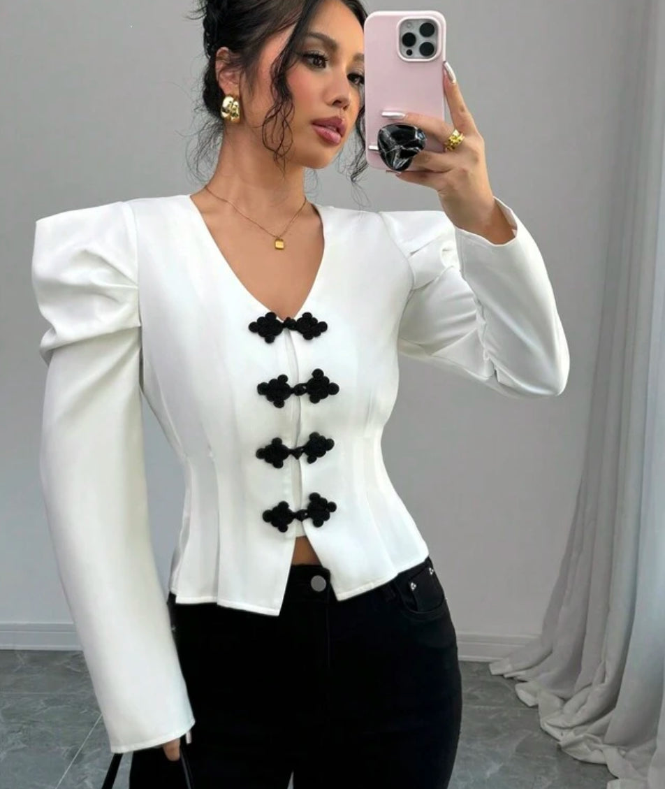 Long-Sleeve Blouse with Delicate Embroidery