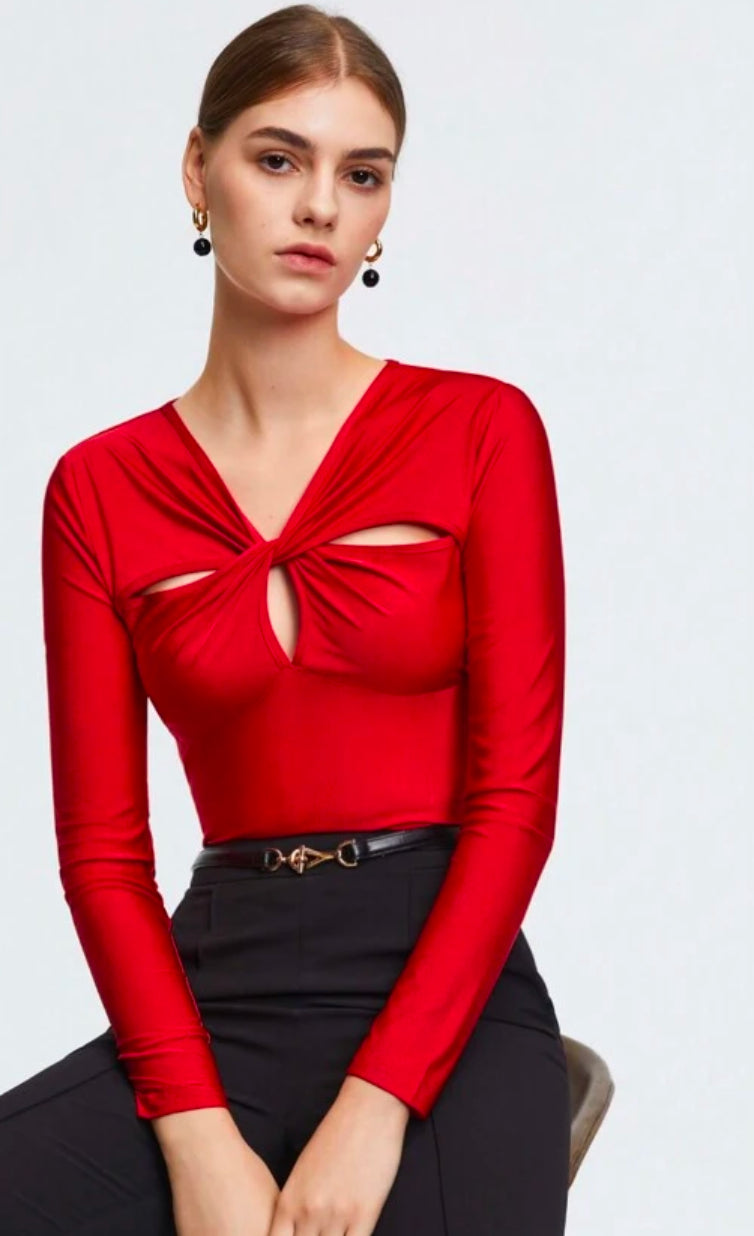 Long Sleeve Blouse with Cut-Out Details