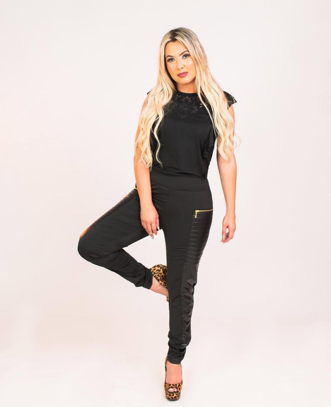 Lycra Pants with Leather Detail