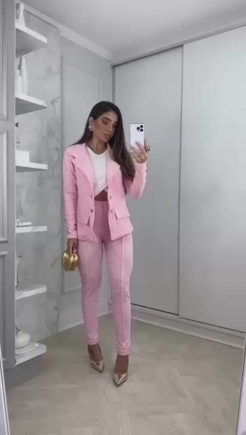 Pink Blazer and White Trousers Co-ord
